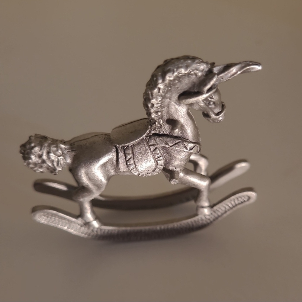 1982 Vintage Pewter Unicorn Rocking Figurine